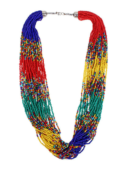 Cardinal Red & Green Beaded Multistring Necklace & Earrings Set