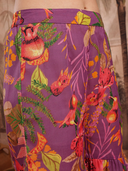 Sangria Floral Print Gotta Patti Kurta with Sharara & Dupatta