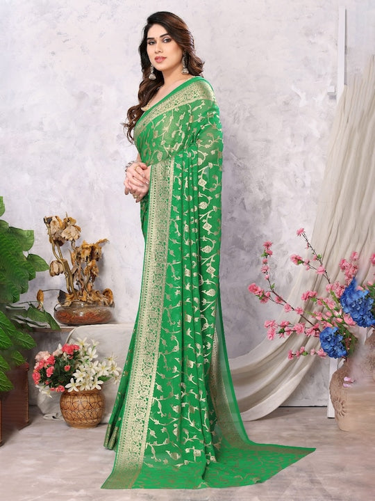 Fabmora Ethnic Motifs Printed Poly Georgette Saree