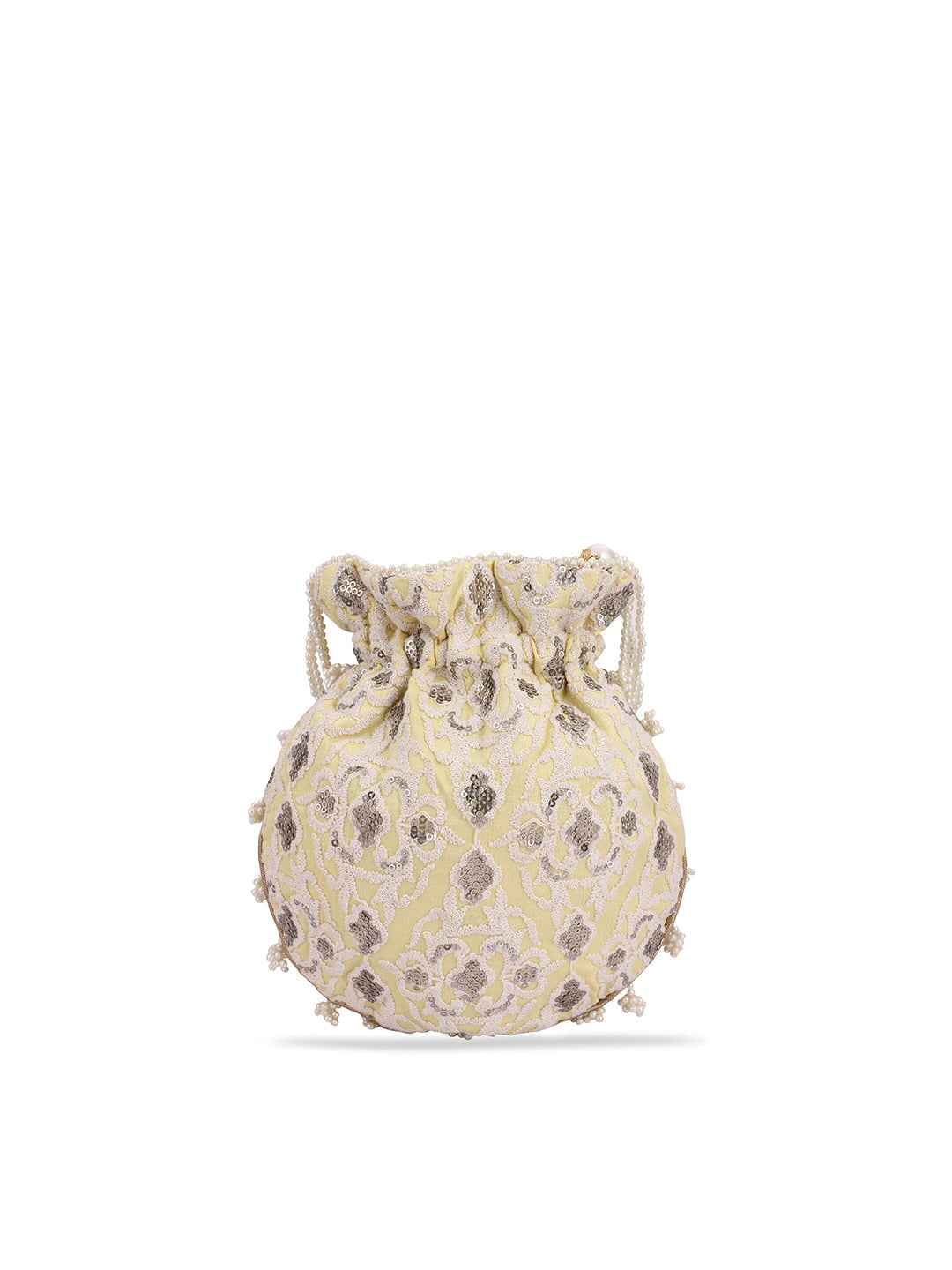 Masq Women Yellow & Grey Embellished Embroidered Potli Clutch