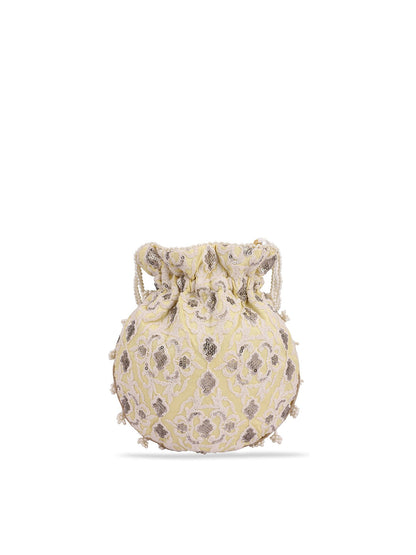 Masq Women Yellow & Grey Embellished Embroidered Potli Clutch