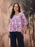Sangria Floral Print Puff Sleeve Top