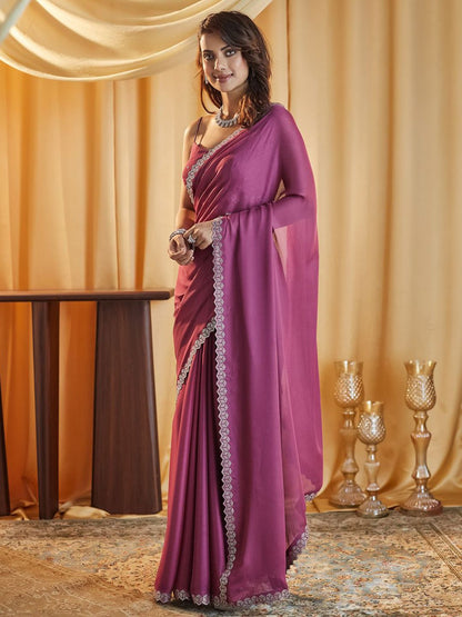 kasee Beads and Stones Pure Chiffon Saree