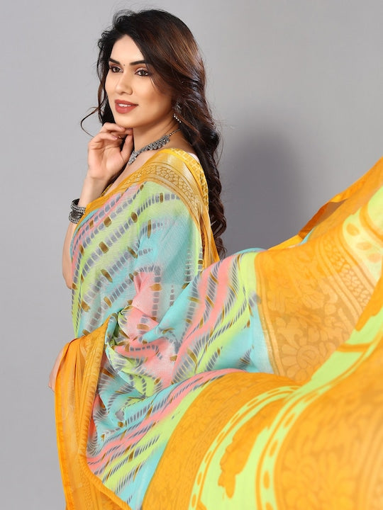 Fabmora Printed Zari Pure Chiffon Brasso Saree