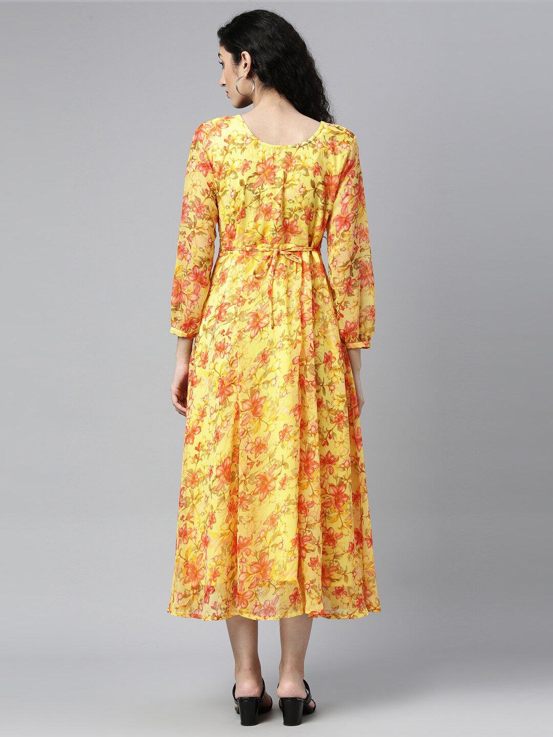 Souchii Floral Chiffon A-Line Midi Dress