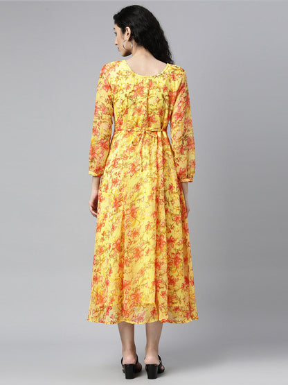 Souchii Floral Chiffon A-Line Midi Dress