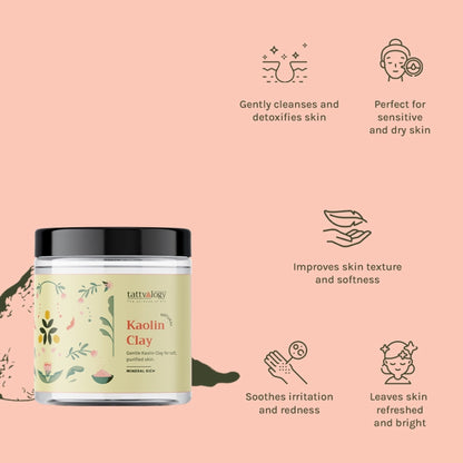 Tattvalogy Kaolin Clay - Fights Acne & Blackheads, Reduces Oily Skin for Clear, Balanced Complexion