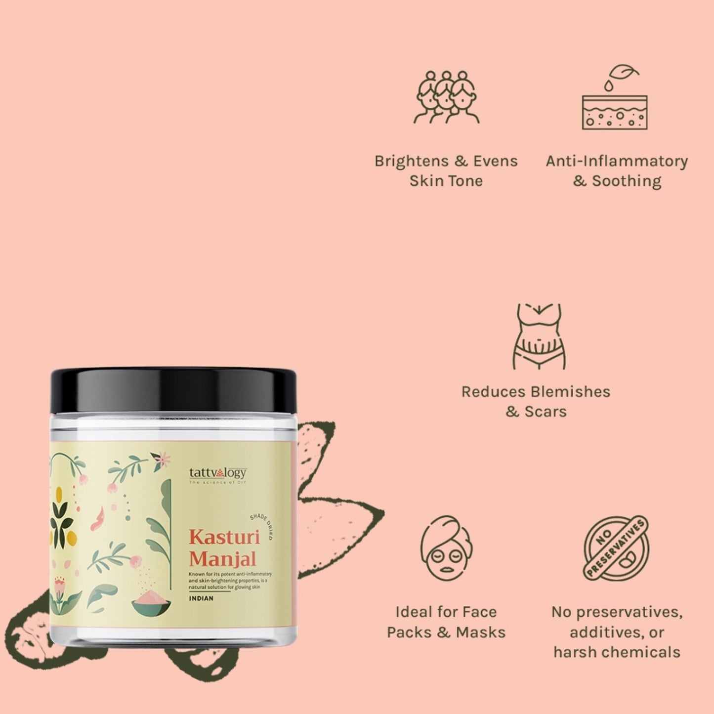 Tattvalogy Kasturi Manjal - Wild Turmeric Powder, Brightens Skin, Reduces Acne & Evens Skin Tone