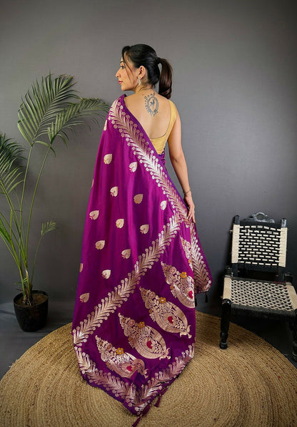 Joban Fashion Banarasi Purple Woven Soft Silk Saree