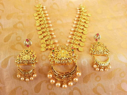 Multicolor Gold-Polished Lakshmi Kasu Necklace Set