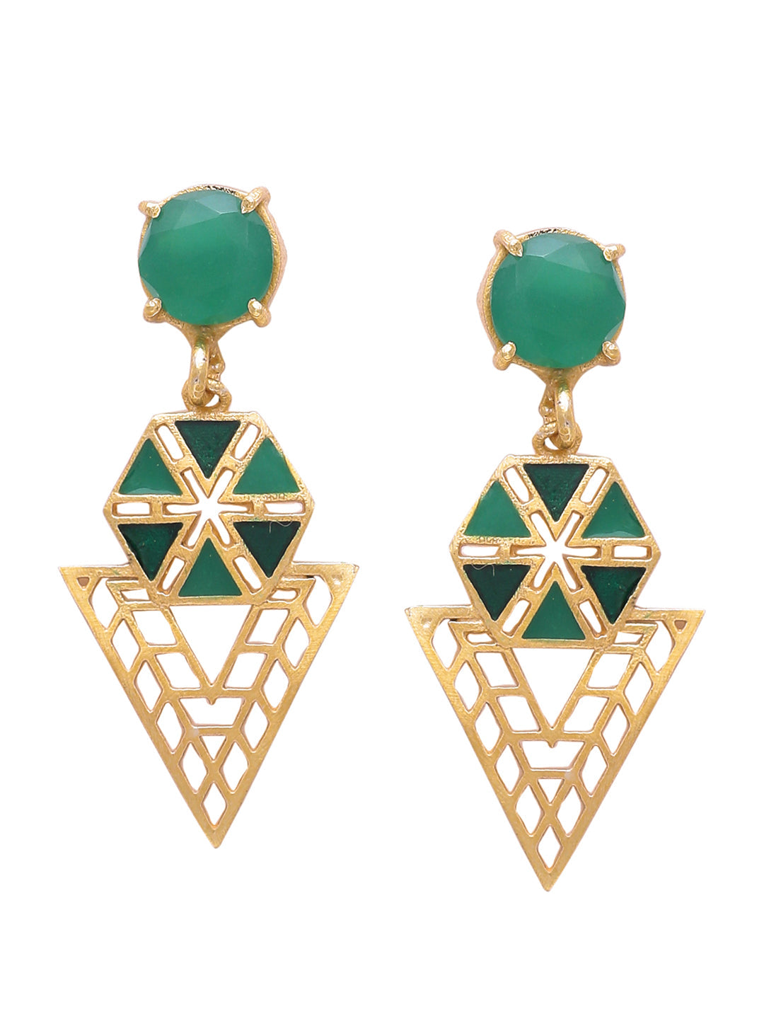 Shoshaa Green Gold-Polished Enamelled Contemporary Drop Earrings