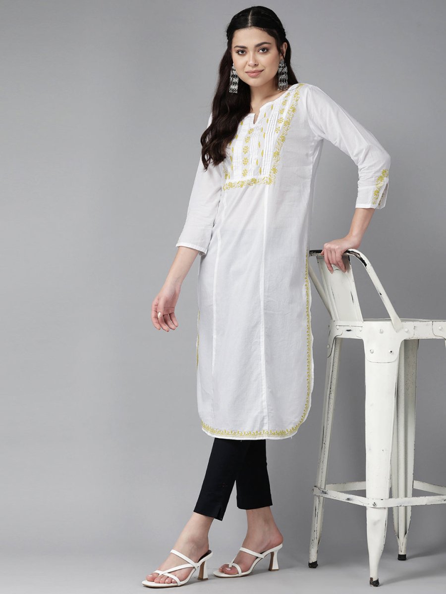 ADA Floral Embroidered Chikankari Kurta