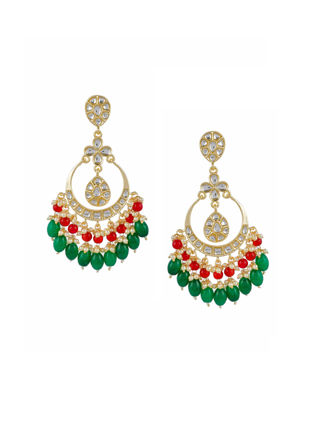 Shoshaa Green Contemporary Kundan Chandbalis Earrings