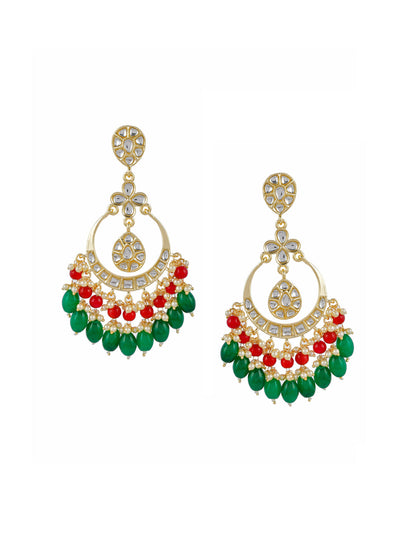 Shoshaa Green Contemporary Kundan Chandbalis Earrings