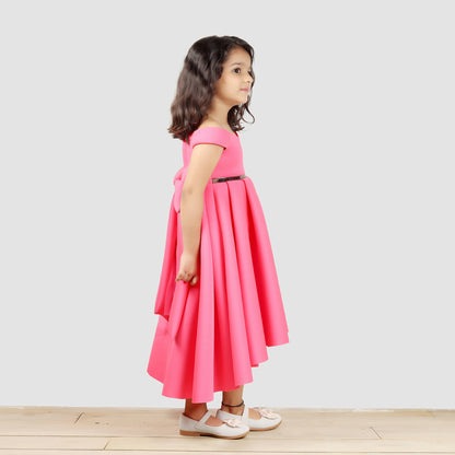 Pink Cow Fashions Pink Scuba Gown With Black Strip At Waist