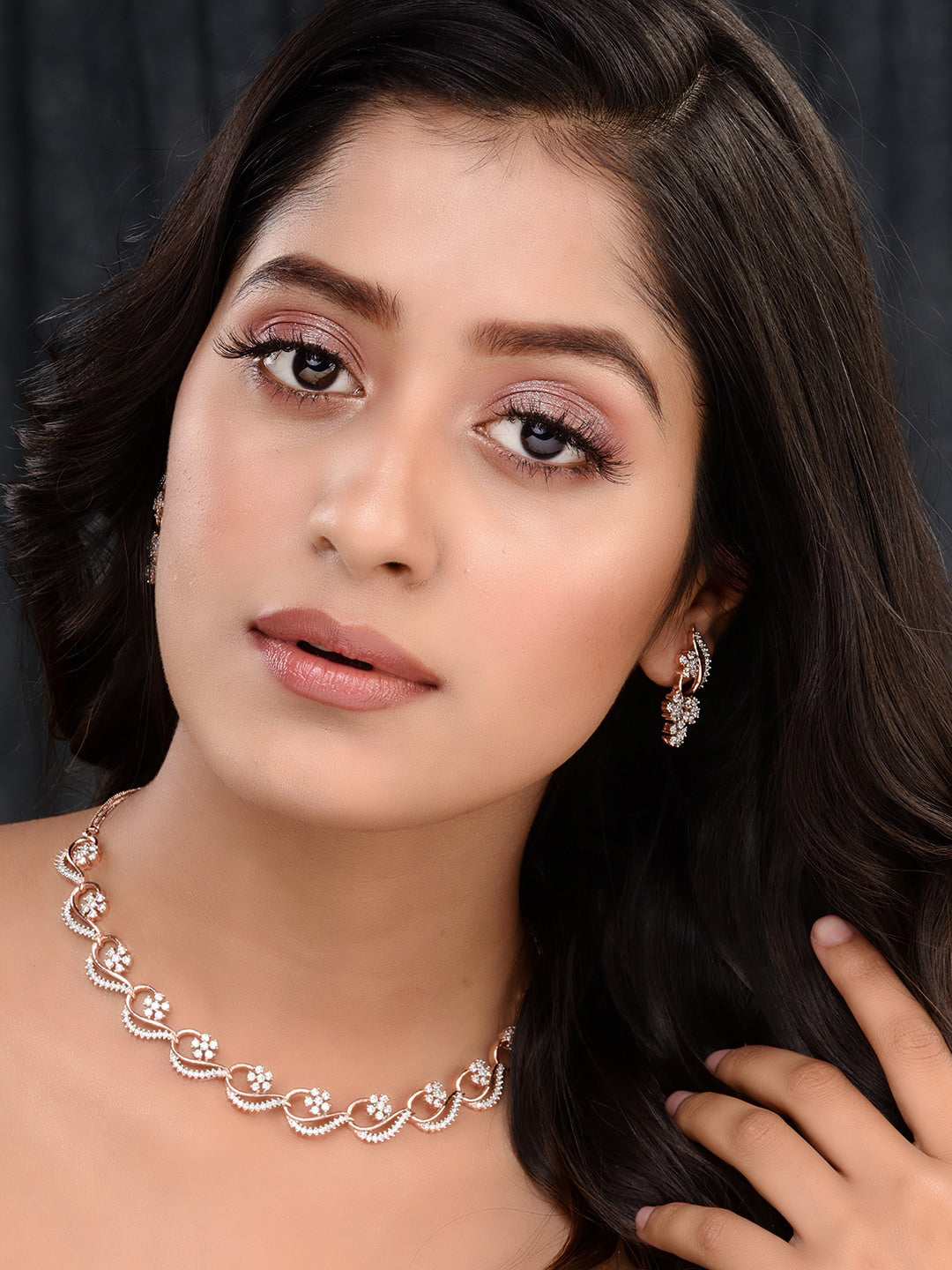 Saraf RS Jewellery Rose Gold-Polished White AD-Studded Jewellery Set