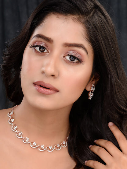Saraf RS Jewellery Rose Gold-Polished White AD-Studded Jewellery Set