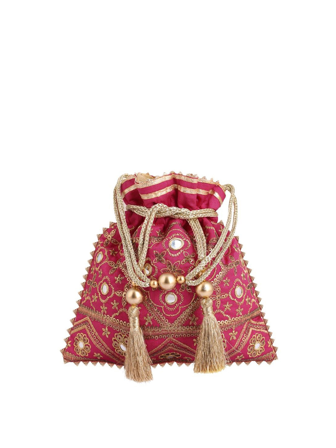 Masq Pink & Gold-Toned Embroidered Potli Clutch