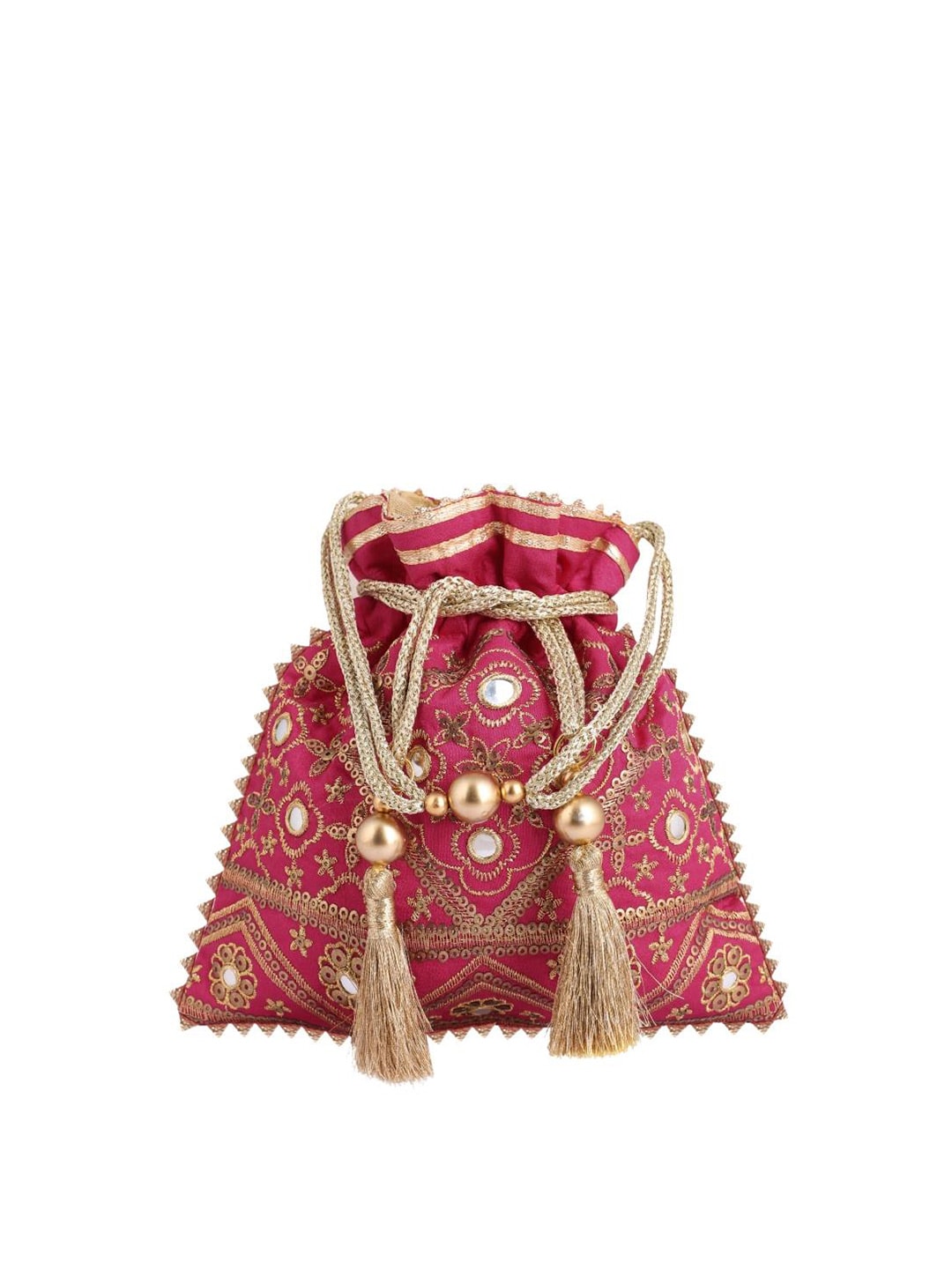 Masq Pink & Gold-Toned Embellished Embroidered Potli Clutch