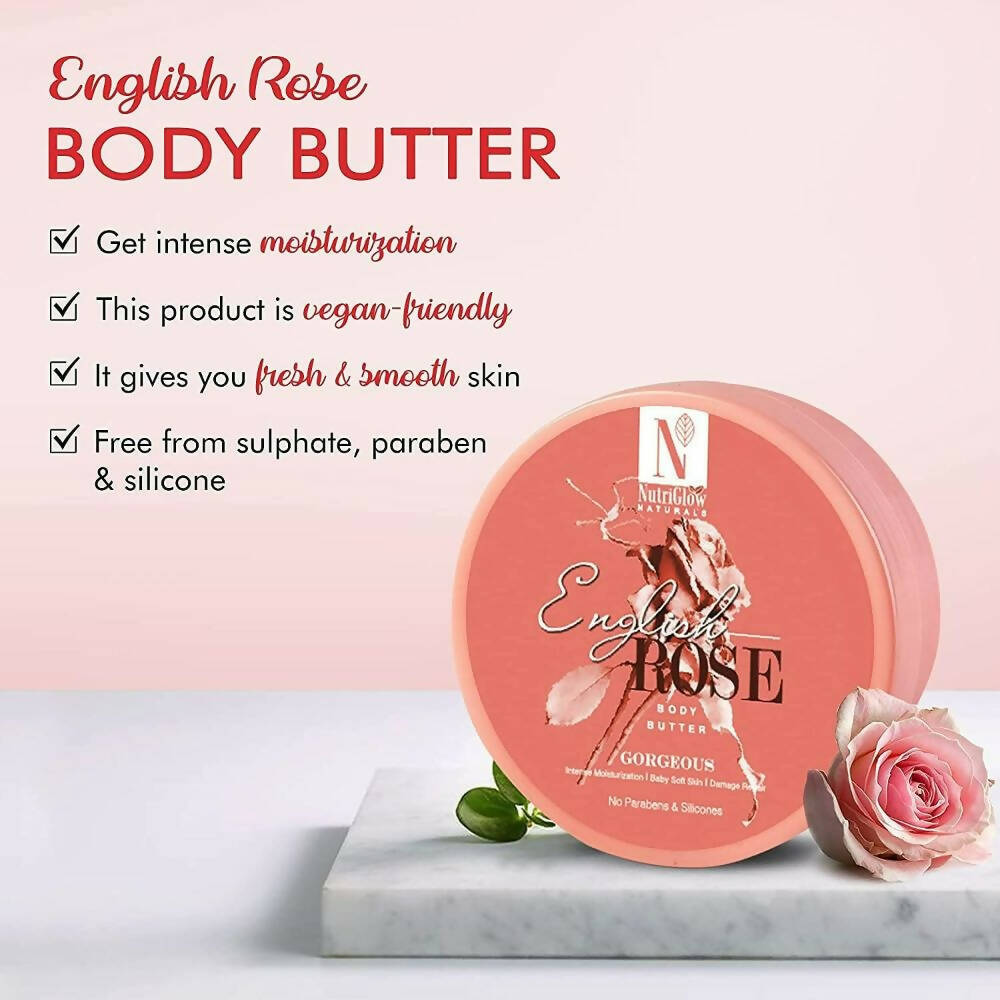 NutriGlow NATURAL'S English Rose Body Butter Cream - 200 gms
