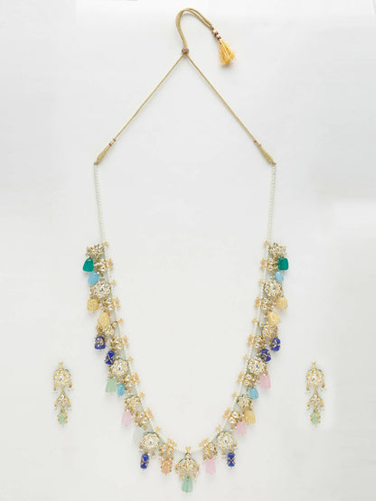 Long Kundan Neckpiece With Studs - Ruby Raang
