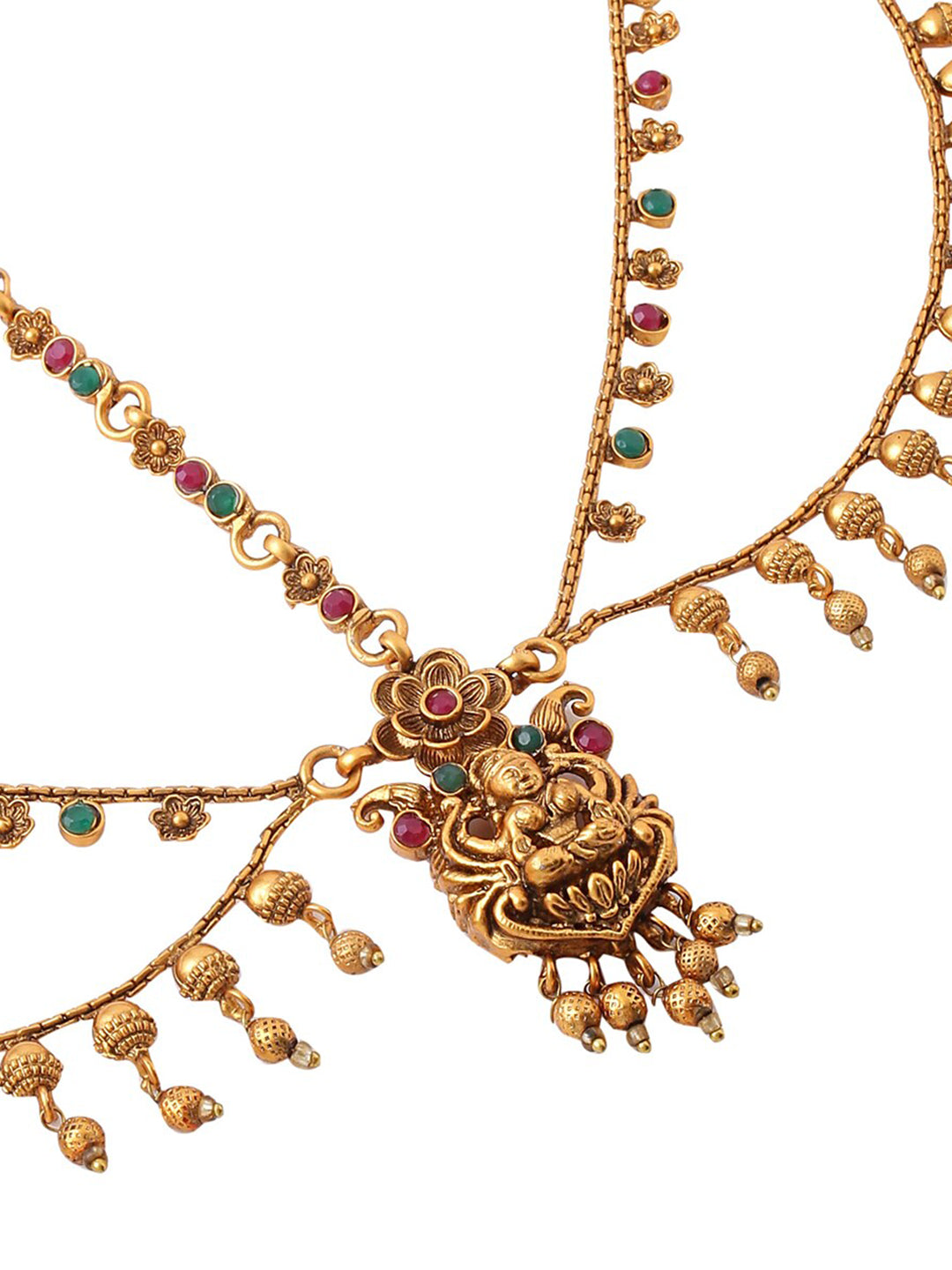 Yellow Chimes Gold-Polished Red & Green Stone-Studded Layered Bridal Traditional Mathapatti