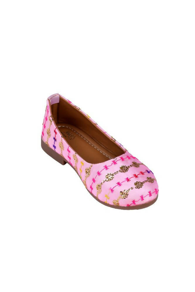 Tiny Bugs Girls Embroidered Ethnic Ballerinas-Pink