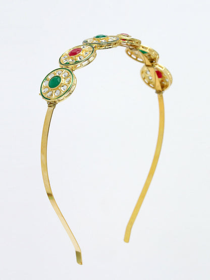 NVR Women's Multi colour Kundan Gold-Polished Embellished Hairband