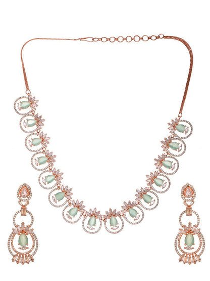 Saraf RS Jewellery Rose Gold-Polished & Sea Green American Diamond Studded Jewellery Set