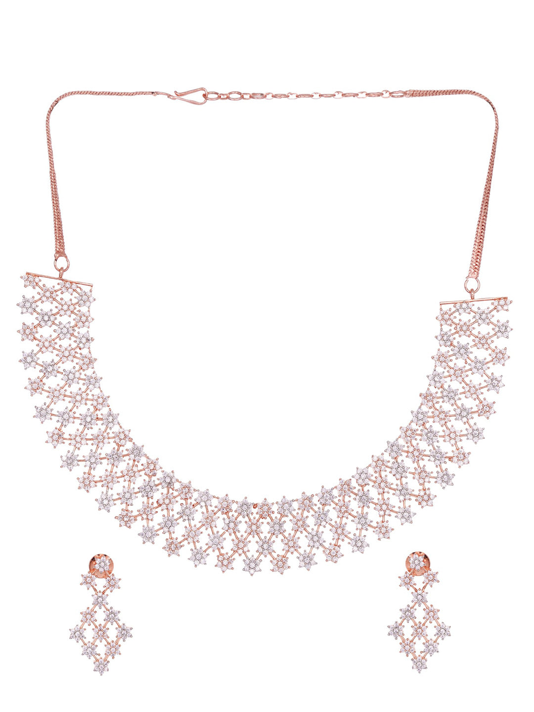 Saraf RS Jewellery White Rose Gold-Polished AD Studded Necklace Jewellery Set