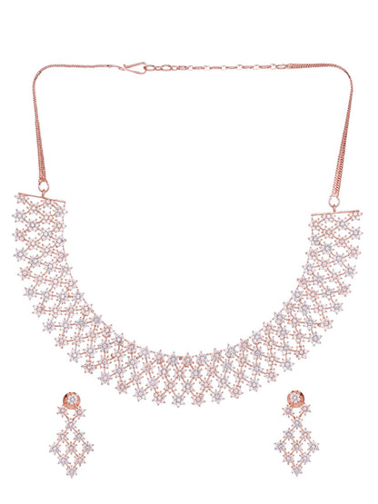 Saraf RS Jewellery White Rose Gold-Polished AD Studded Necklace Jewellery Set