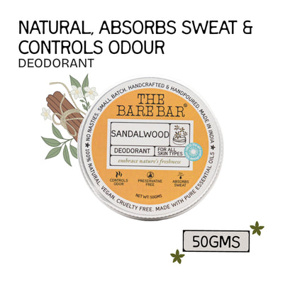 The Bare Bar Sandalwood Pushup Deodorant - Woody Stick Deo For Odor Control, Easy Travel Use