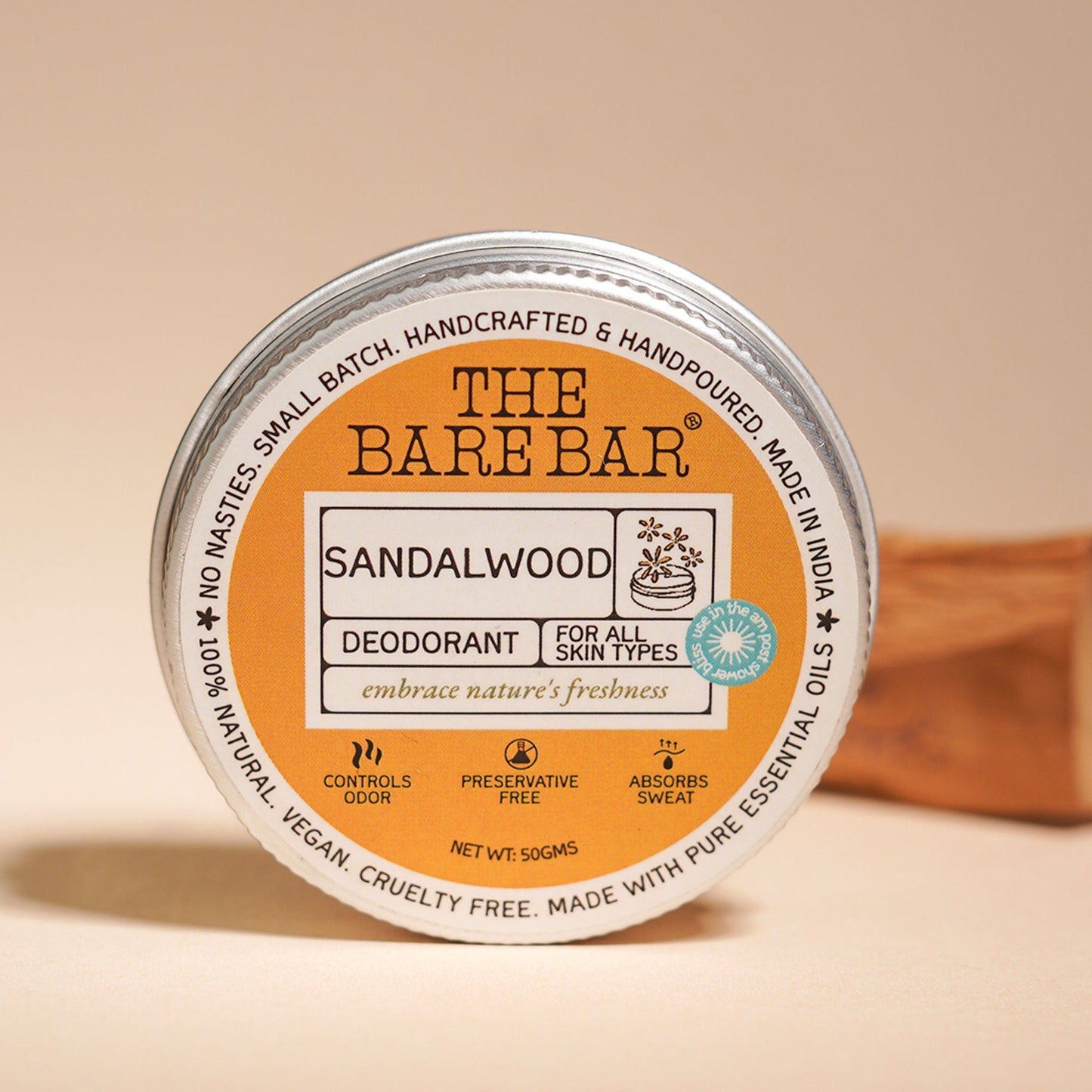 The Bare Bar Sandalwood Pushup Deodorant - Woody Stick Deo For Odor Control, Easy Travel Use