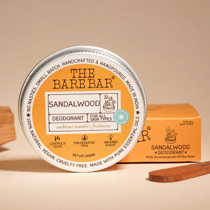 The Bare Bar Sandalwood Pushup Deodorant - Woody Stick Deo For Odor Control, Easy Travel Use