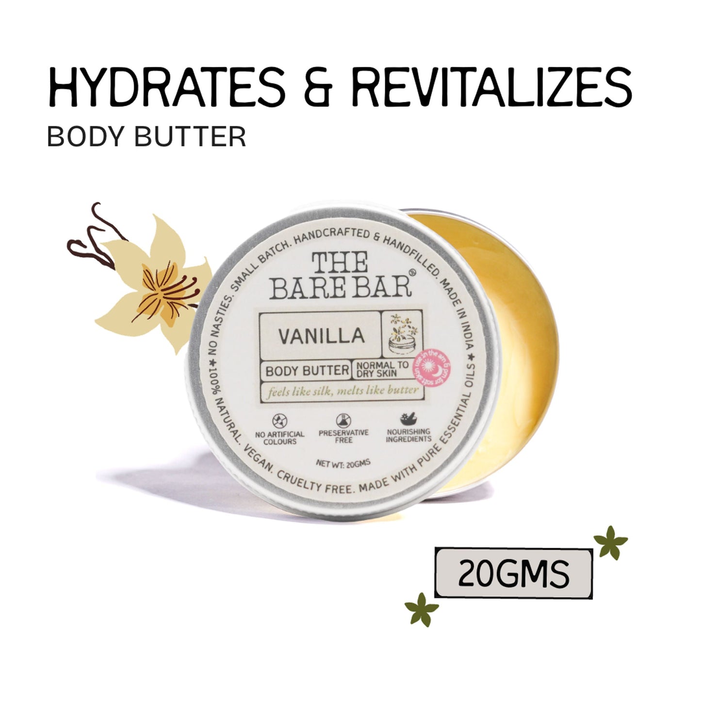 The Bare Bar Vanilla Body Butter - Deeply Moisturizing Vanilla Cream With Natural Butters