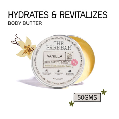 The Bare Bar Vanilla Body Butter - Deeply Moisturizing Vanilla Cream With Natural Butters