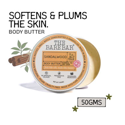 The Bare Bar Sandalwood Body Butter - Nourishing Woody Butter With Shea, Mango, Vit E