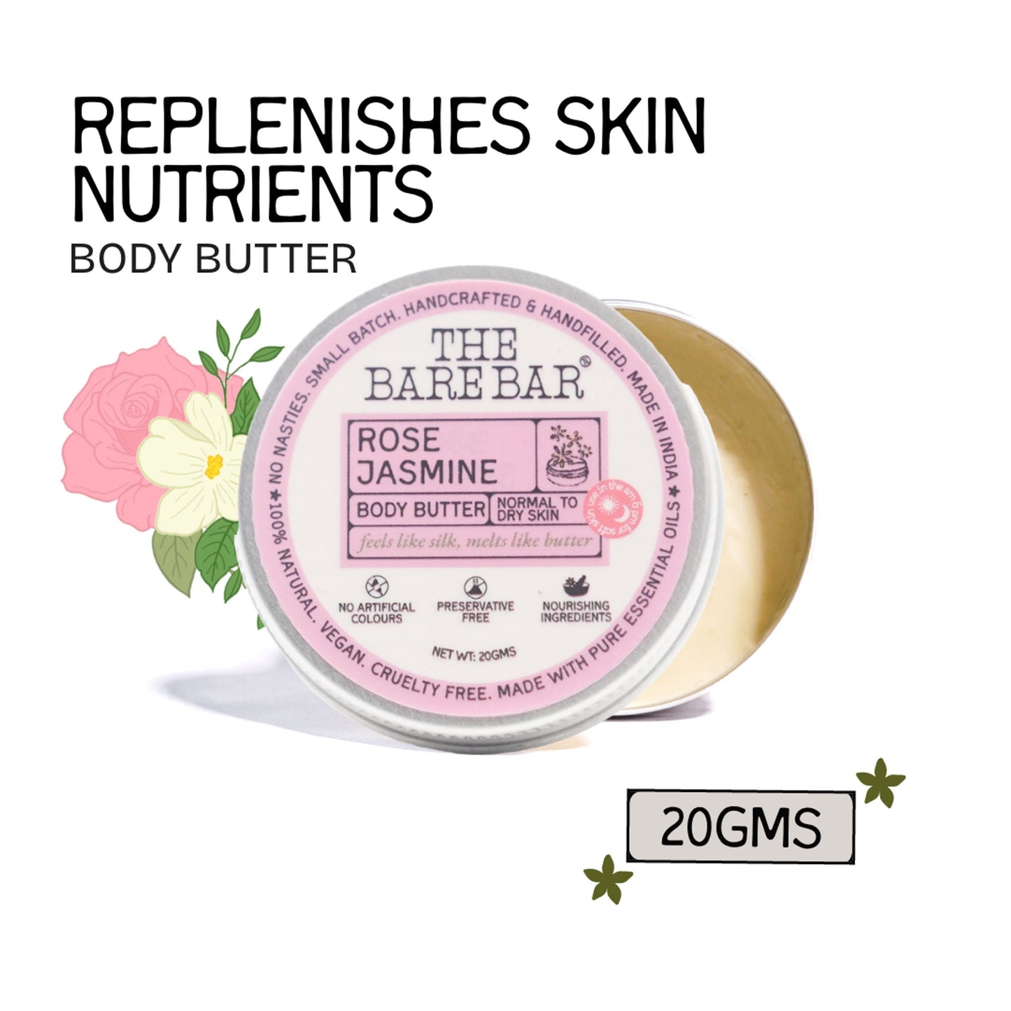 The Bare Bar Rose Jasmine Body Butter - Floral Butter Blend For Soft, Hydrated Skin