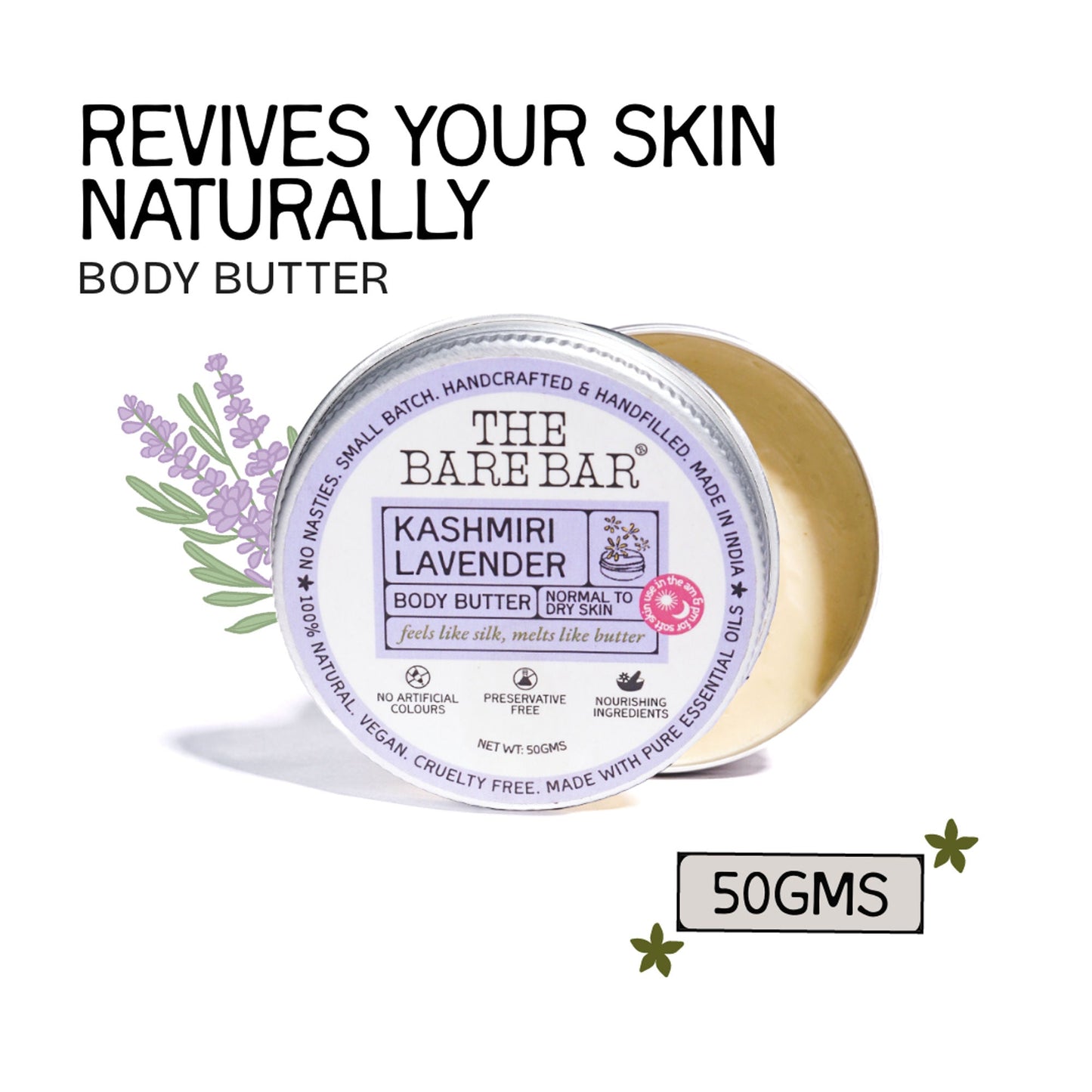 The Bare Bar Kashmiri Lavender Body Butter - Calming Body Cream With Shea And Mango Butters