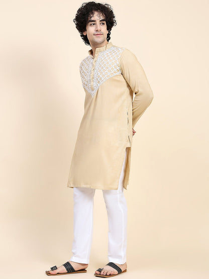 HOUSE OF KARI Ethnic Motifs Yoke Design Mandarin Collar Chikankari Pure Cotton Kurta