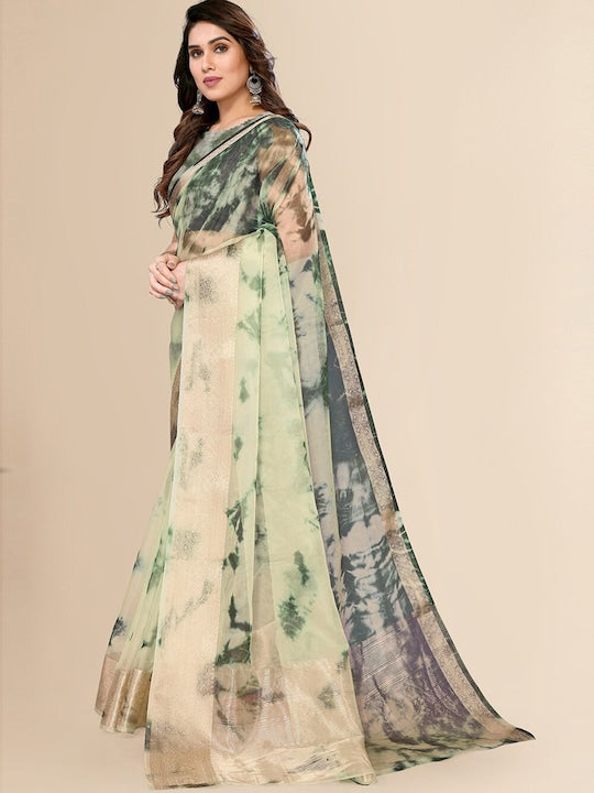 Fabmora Tie and Dye Zari Organza Saree