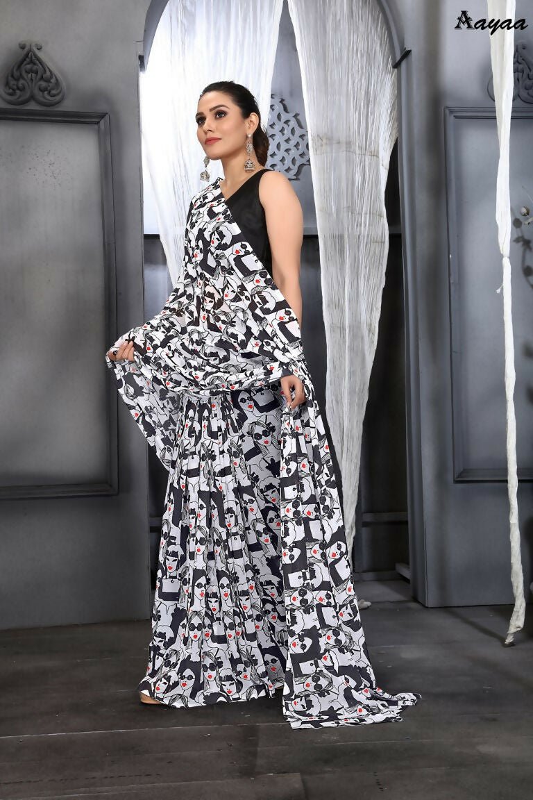 Aayaa Designer Printed Georgette Saree - Multi Color