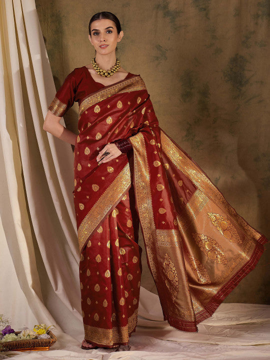 Sangria Woven Design Banarasi Saree With Blouse Piece