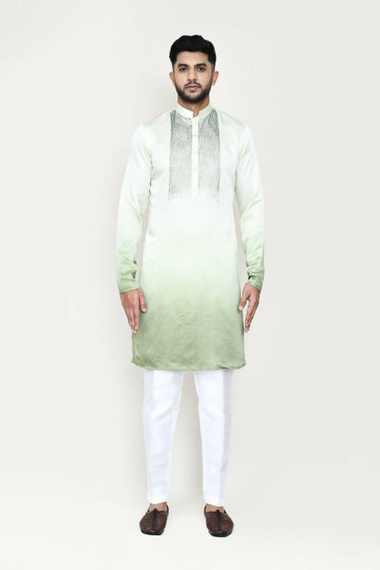 Joban Fashion Green Colored Satin Silk Fabric Kurta With Straight Fit Pant