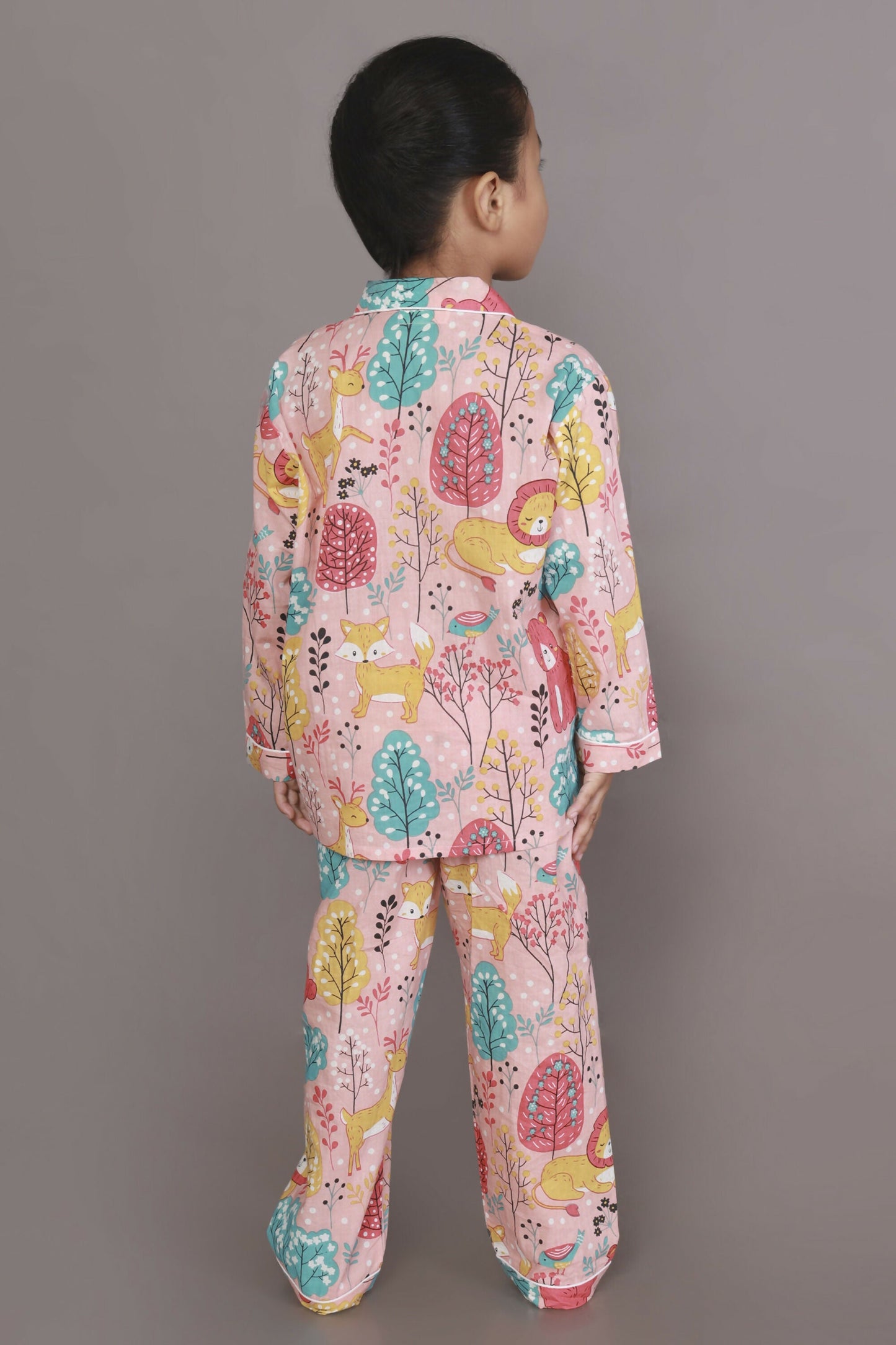 Breathables Kids Cotton Night Suit – Peach Lion & Teddy Shirt & Pyjama Co-Ord Set For Boys & Girls