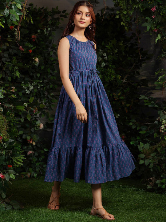 Anayna Women Printed Fit & Flared Cotton Sleeveless Dress