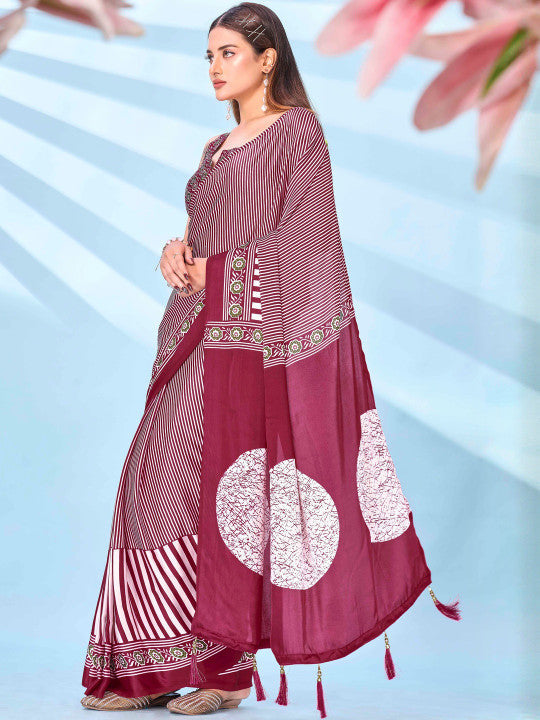 Tikhi Imli Striped Satin Ready To Wear Saree With Blouse Piece