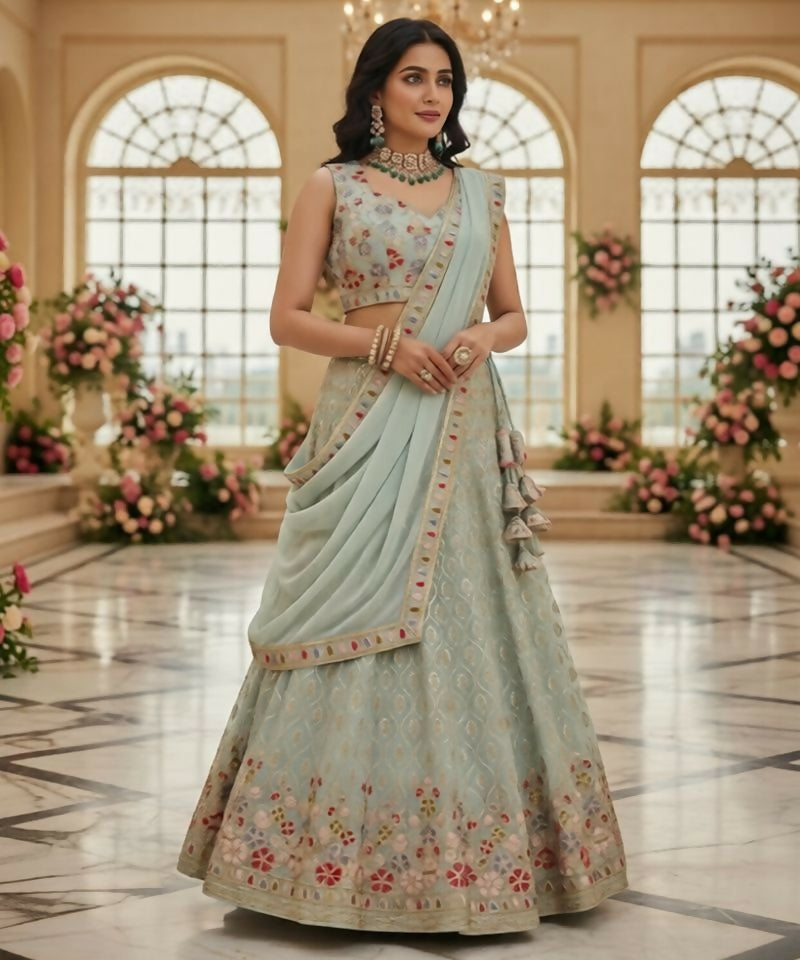 Lehenga Mart Pista Faux Georgette Designer Bollywood Style Wedding Wear Lehenga Choli