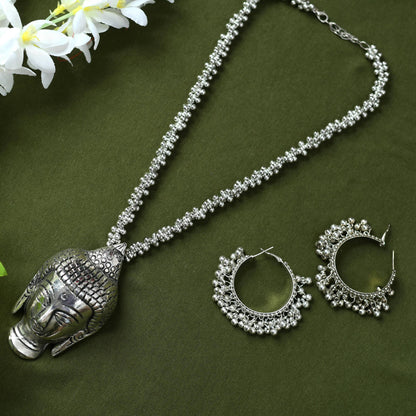 Mominos Fashion Johar Kamal Silver-Plated Brass Finish Budha Long Neckalce For Women