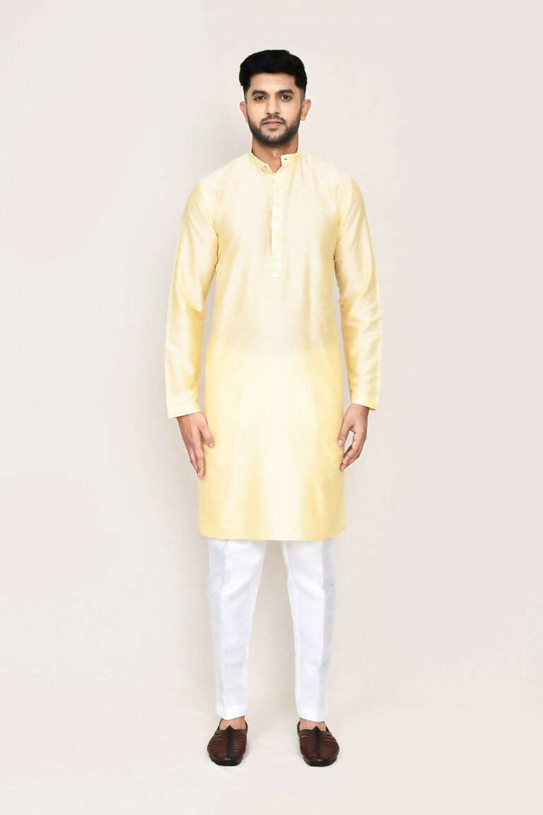 Joban Fashion Cream Colored Art Silk Fabric Kurta With Straight Fit Pant